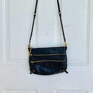 Elliott Lucca Messina Black Leather 3 Zipper Crossbody Bag